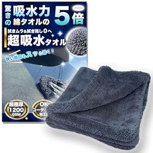 超吸水 洗車タオル 極厚1200GSM 【EASYTOCARRY】マイクロファイバー ドライタオル (40cm×40cm)