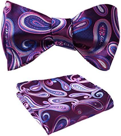 SetSense Men's Paisley Jacquard Woven Self Bow Tie Set One Size Purple / Pink / Blue