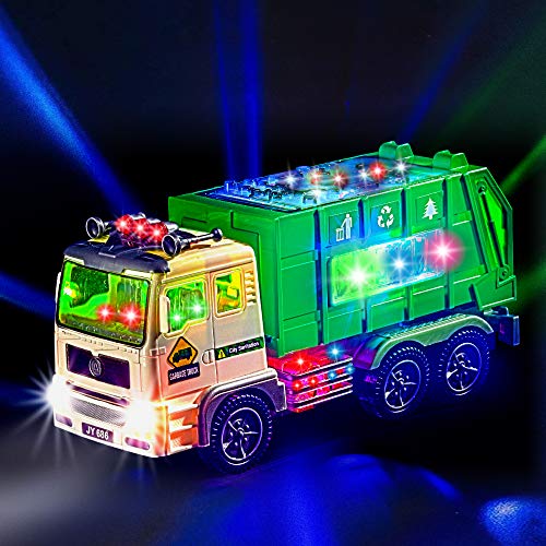 BunnyJOY Set De 3 Camiones De Juguete Con Luz Y Sonido: Camión De Basura, Grúa Y Volquete, Vehículos De Reciclaje Para Niños De 3 Años En Adelante, Color Verde