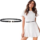 ALAIX Women's Leather Skinny Belt for Dress Adjustable Thin Waist Belt for Lady Waistband with Golden Buckle