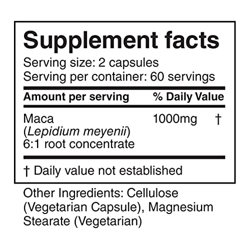 Peruvian Maca Root Powder Capsules for Men and Women with Organic Black Maca, Red Maca, Yellow Maca Root Extract Capsules, Gelatinized 2000 mg Per Day, Lepidium Meyenii, Peruvian Ginseng, Vegan Pills