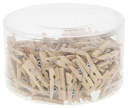 Mini Wooden Peg Pin Clothespins - Natural Wood Finish - for Crafts, Photo Clips, Home Decoration, and More - Tan - 200 Pieces - .9 Inch (2.5 Cm)