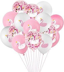 Swan Princess Balloons，15 Pcs Pink and White Latex Balloons Swan Soiree Confetti Balloons for Wedding Birthday Girl Baby Shower Party Decoration