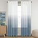 Linen Sheer Rod Pocket Curtain Panels Natural and Draped Window Draperies & Curtains Sheer Living Room Curtains for Bedroom, Bluestone Ombre Two Tone, 2 Panels
