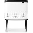 Brabantia Bo Laundry Hamper (White) Removable Laundry Bag 16 Gal, Ventilated Stylish Discreet Dirty Clothes Holder, Flat Back, Anti-Rust Materials for Bathroom Use