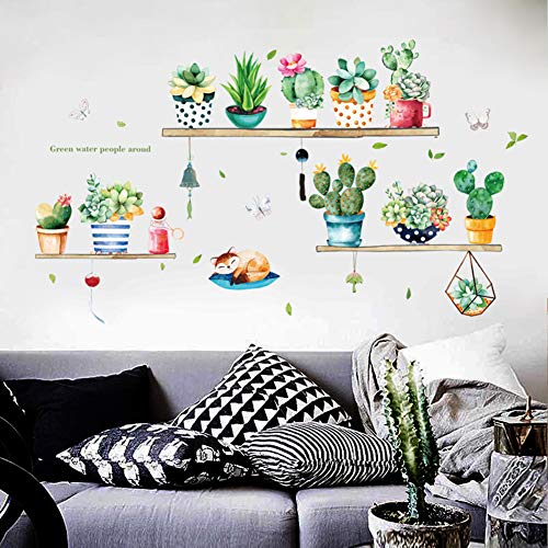 Poorminer-Cartoon-Cactus-Wall-Sticker-Potted-Green-Plants-Wall-Decal-Removable-DIY-Mural-Art-Decoration-for-Living-Room-Kids-Baby-Bedroom-Kitchen-Nursery-Home-Decor