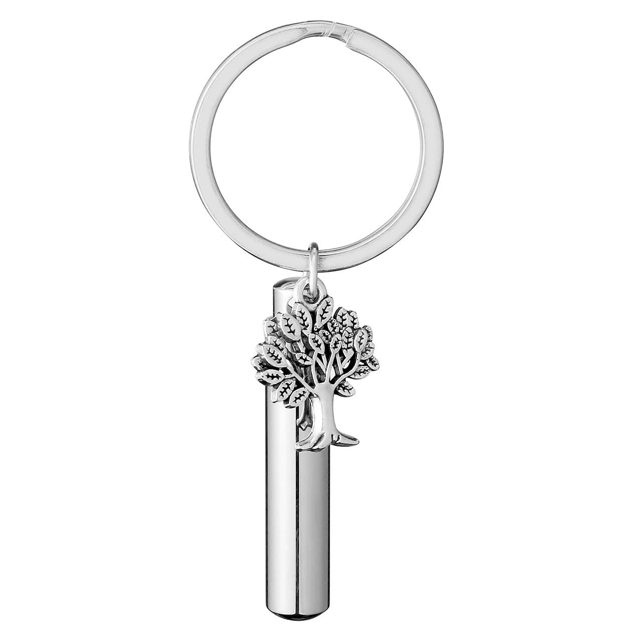 PiercingJak Cremation Jewelry Urn Keychain for Ashes Stainless Steel Tree Life Keepsake Urn Key Chain Cylinder Memorial Cremation Keyring Jewelry for Human Pet Ashes