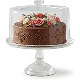 Martha Stewart Watercrest Glass Cake Stand with Dome, 10.2 Inch Clear Footed Pedestal Cake Stand with Glass Lid Cover, Handmade Glassware for Cakes and Desserts