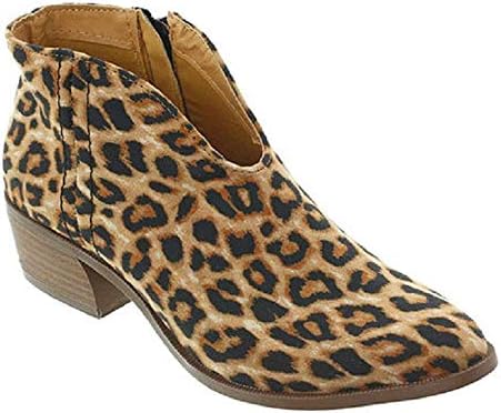 GSNOWWomen Summer Mid Heel Shoes Zip Leather Chunky Block Heel Cowboy Ankle Boots