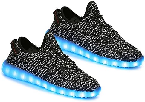 LED Shoes Mens Womens USB Charging Light Up Shoes (Black Gray, 9)