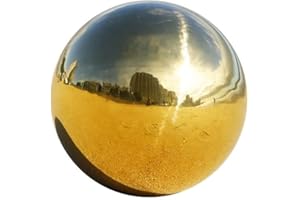 Nerien 6 Inch Gazing Ball, Stainless Steel Garden Mirror Globe, Polished Ornament Sphere, Hollow Floating Reflective Hemisphere, Home Outdoor Pond Housewarming Swimming Pool Decoration Gifts, Gold