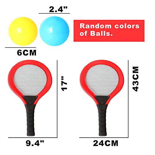 rainbow yuango Pack of 2 17'' Badminton Tennis Rackets Kit with 2 Balls Junior Sports Elastic Mesh Badminton Racquets Set for Kids Outdoors Play Game Toy(591-Red)