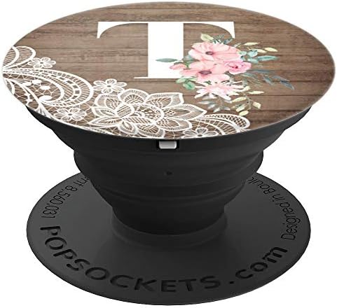Lace Country Pink Flowers Monogram Name Initial Letter T PopSockets PopGrip: Swappable Grip for Phones & Tablets