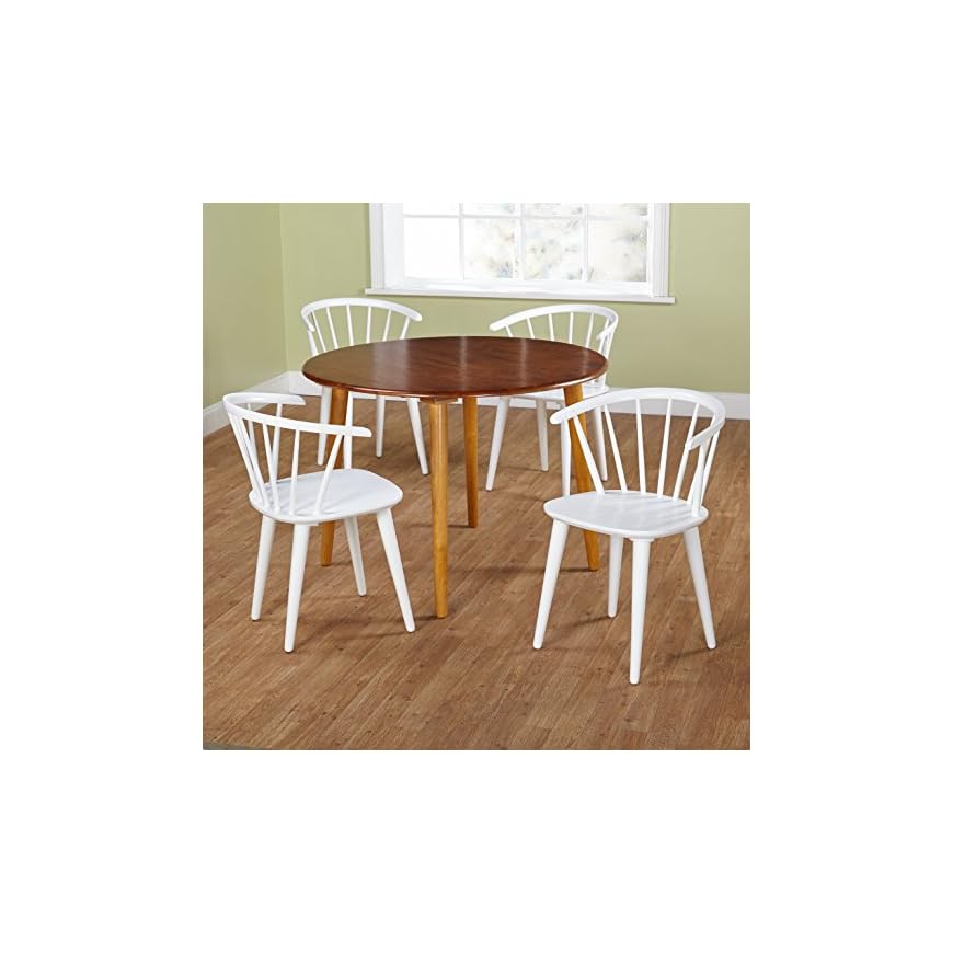 Target Marketing Systems 5 Piece Florence Dining Set with 4 Chairs and a Round Table, Oak/White
