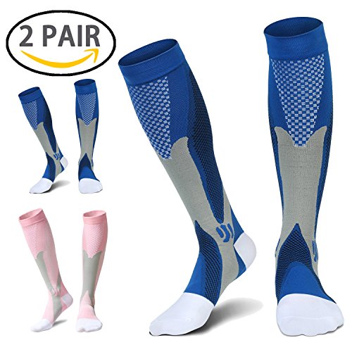 Compression Socks for Men & Women (2 Pair) Relief Prevent Swelling Shin