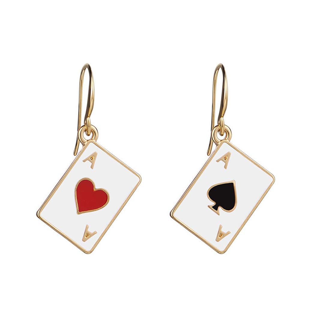 Chereda Playing Cards Red Hearts Spades Earrings For Women Square Hook Earrings For Women Wedding Engagement Exquisite Jewelry