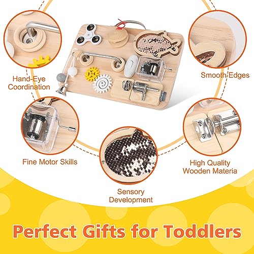 Pithfor Wooden Busy Board for Toddlers, Montessori Sensory Toys for 1 2