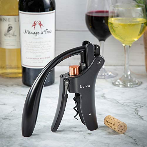 Ivation Wine Bottle Opener Manual Handheld Corkscrew with Ergonomic