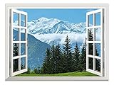 Wall26 Removable Wall Sticker/Wall Mural - Snow Mountain and Pine Trees Out of The Open Window Creative Wall Decor- 36