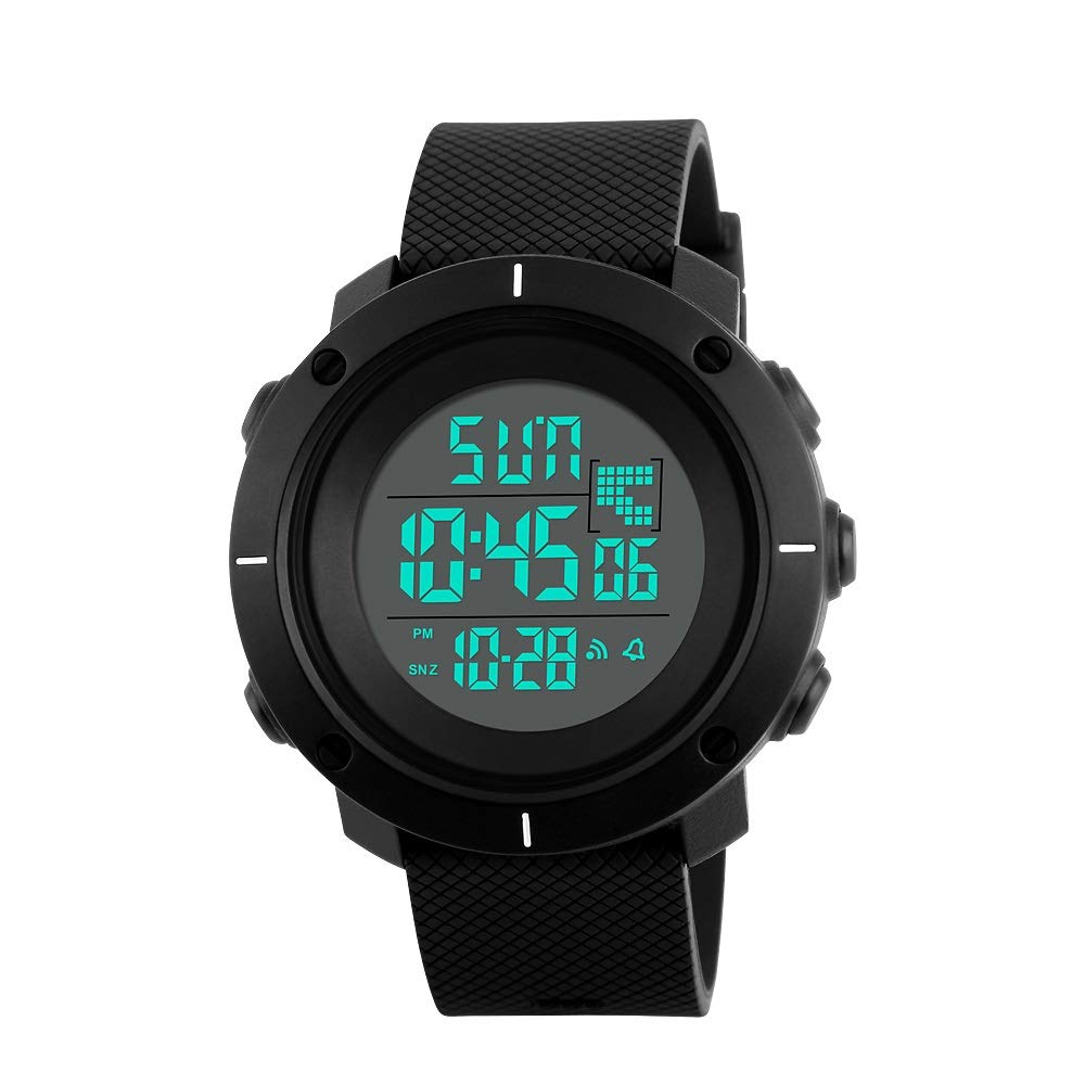 FeiWen Women's Multifunction Military Digital Sports Watch Outdoor 5ATM Waterproof LED Display Simple Plastic Watches for Women with Rubber Band, Black