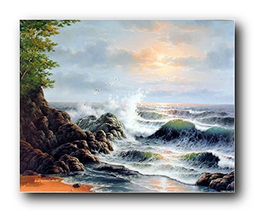 Nautical Landscape Ocean Crashing Waves Surf on Rock Nature Scenic Picture Wall Decor Art Print Poster (16x20)