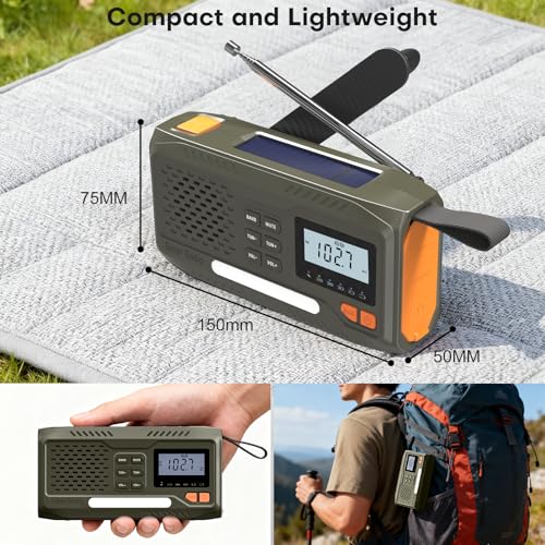 Survival Radio, Battery Operated Portable Solar Radio with 4500mAh Rechargeable Battery, AM/FM Crank, Screen, Emergency Kit with Lamp, SOS Alarm and Smart Phone Emergency Charging