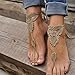 ROOMZOOM 1 Pair Ornate Barefoot Sandals Beach Wedding Bridal Knit Anklet Foot Chain Khaki