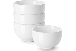 DOWAN Deep Soup Bowls, 30 Ounces White Cereal Bowl for Oatmeal, Ceramic Ramen Bowls for Noodle, Porcelain Bowls Set of 4, Dis