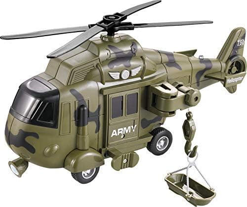 Memtes Friction Powered Army Helicopter Toy with Retractable line and Rescue Basket Lights and Sounds