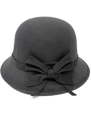 Vintage Style Felt Cloche Fedora Hat, Matching Hatband with Side Bow, Adjustable