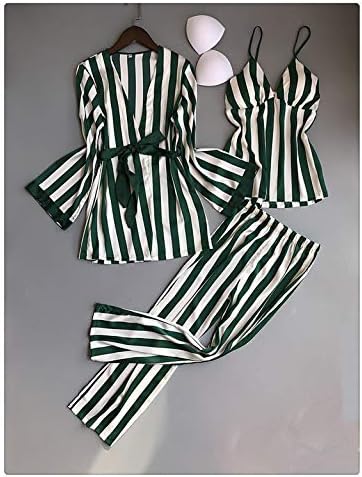Women Pajamas Sets 3 Pieces Spaghetti Strap Tops Sleepwear Stripes Long Sleeve