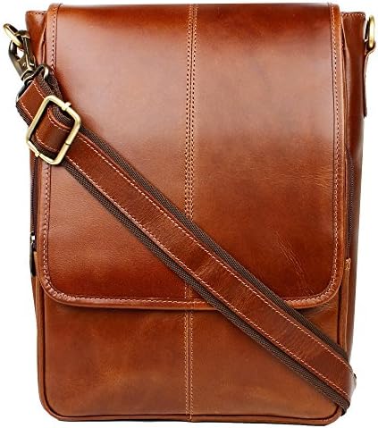 Vintage Leather Flapover Messenger Bag Fit for 10" Laptop