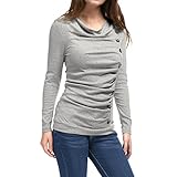 Allegra K Women Cowl Neck Long Sleeves Buttons Decor Ruched Top