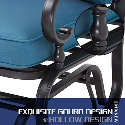 Incbruce Outdoor Indoor Furniture 6Pcs Patio Conversation Set (Swing Glider, Loveseat, Coffee Table, 2 Lounge Chairs) Swing Glider Chair and Wrought Iron Chair Sets, Peacock Blue Cushions