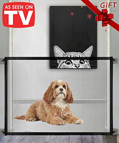 Queenii Magic Gate for Dog, Mesh Pet Safety Gate, Safe Dog gate, Portable Folding Safe Guard Install Anywhere, Safety Fence for Hall Doorway 41" x 31"-Black