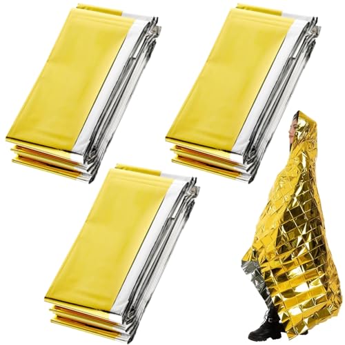 Thermal Blanket Silver Gold, 3 Pieces 210 x 160 cm, Emergency Rescue Blanket, Outdoor, for Hiking and Survival
