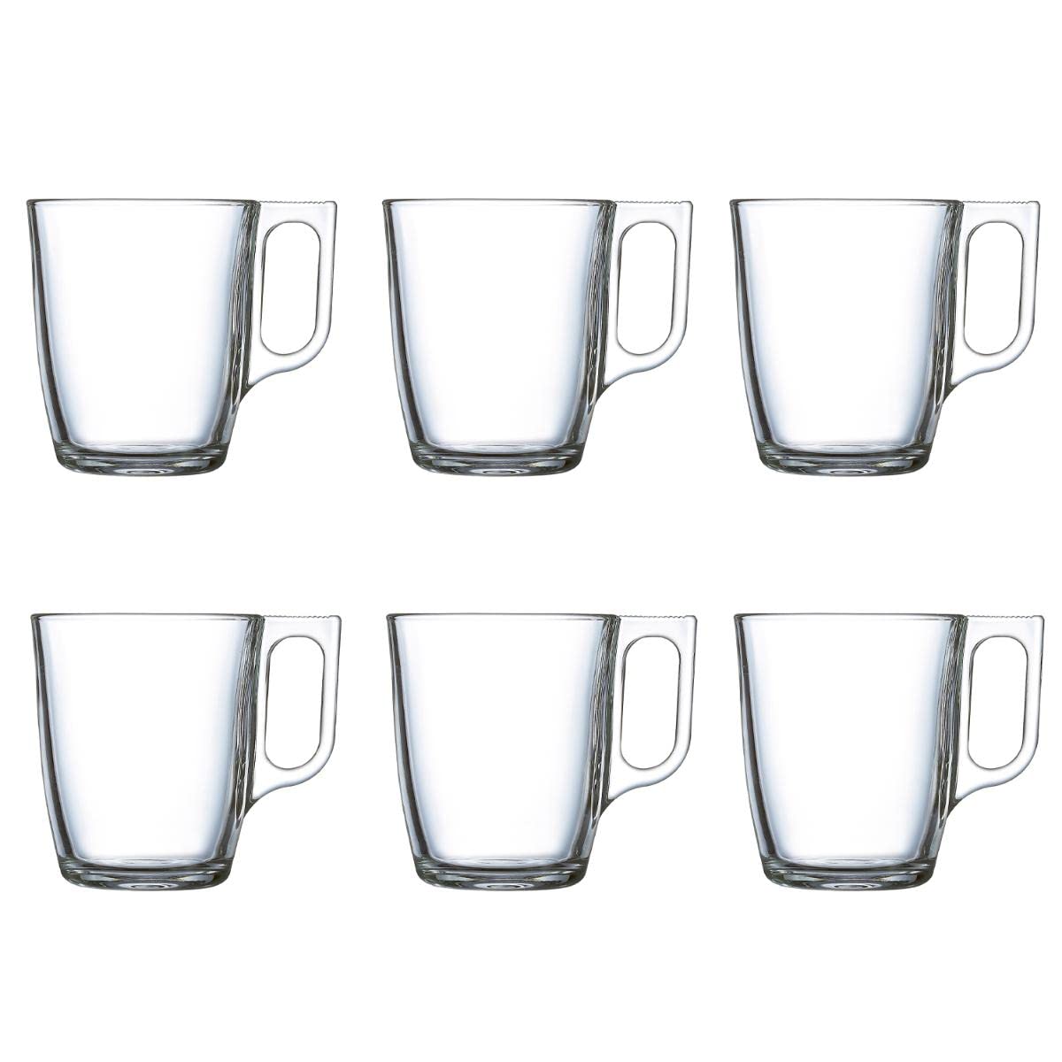 Luminarc New Set 6 Cups Breakfast Mugs Coffee Glass Microwave 25cl, Black