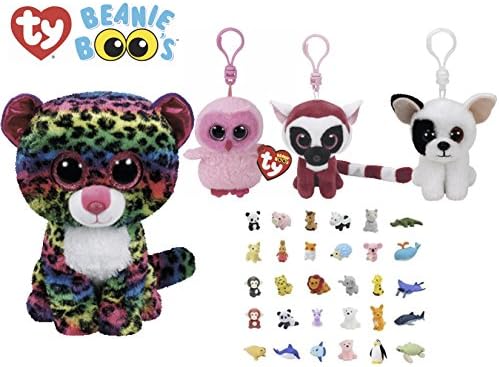 TY Beanie Boos Babies Medium Stuffed Animal With Clip Keychains &amp; Puzzle Eraser | Plush, Soft, Cuddly, Cute Kids Toys With Sparkling Eyes | For Girls, Party Favors, Birthdays, School (Dotty)