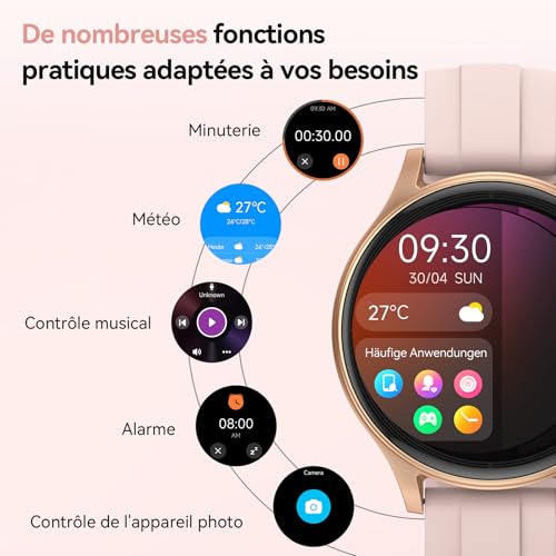 Montre Connectée Femme pour Samsung, iPhone, Android, 1.57" Smartwatch avec Appel Bluetooth, Montre Femme Surveillance de la Fréquence Cardiaque/Sommeil, 3ATM étanche, 120+ Modes Sport, Podometre