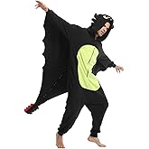 Laahoem Animal Black Dragon Pajamas Zipper Unisex Adult Hooded Men Women Jumpsuit Costume Cosplay Sleepwear