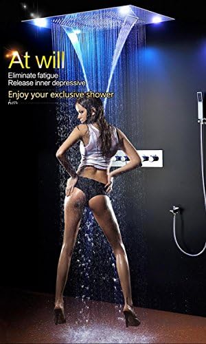 hm Luxury Led Rain Shower Head Large Rain LED Shower Set & Waterfall Shower Head with Embedded Ceiling Spout Bath & Shower Faucets