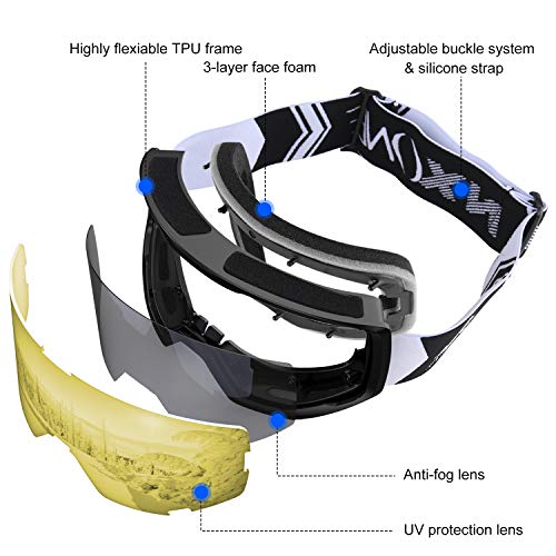 NXONE Ski Goggles for Men and Women, Anti-Fog Over Glasses Snowboard Goggles with UV Protection, Windproof Helmet Compatible Dual Lens Goggles-100% UV Protection