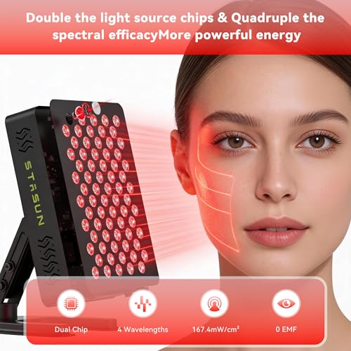 STASUN Dual-Chip Red Light Therapy,70 LEDs Infrared Lamp Panel,350W 660 & 850nm Near Infrared Device with Remote Control for Face, Body,Skin,Sleep