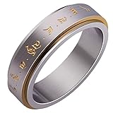HIJONES Men's Stainless Steel Buddhist Gold Mantra Pattern Spinner Lucky Ring Size 9
