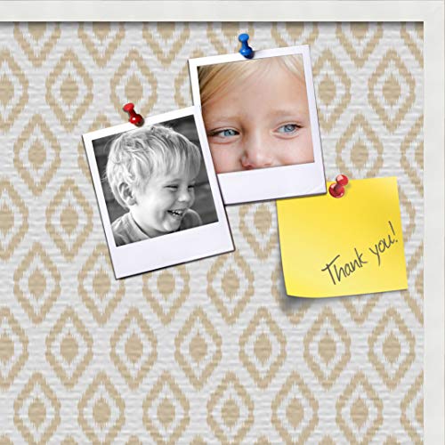 PinPix custom printed pin cork bulletin board made from canvas, Ikat Beige 36x24 Inches (Completed Size) and framed in Satin White Frame (PinPix-Group-65)