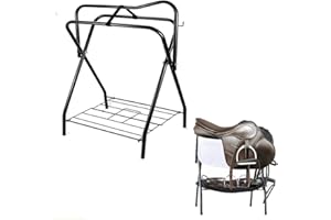 HDYEGIOU Saddle Rack, Heavy Duty Foldable Saddle Rack Stand for Horse Stall Tack Room Barn, 28 x 19 x 37.5 Inch,Black