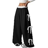 Verdusa Girl's Coquette Bow Wide Leg Baggy Pants Lightweight Cute Sweatpants with Pockets
