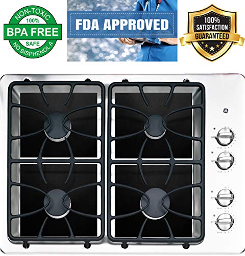 Gas Range Stove Burner Covers (8 Pack Set) Heat-Resistant, Non-Stick Cooking Surface Protectors | PTFE-Coated Fiberglass | Reusable, Easy Clean Kitchen Accessory (Black)