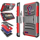 ZTE Max XL Case, ZTE ZMax Pro Holster Clip, ZTE Grand X Max 2 / Imperial Max Case, Tekcoo [Hoplite] [Red] Shock Absorbing Locking Belt Defender Heavy Kickstand Cover For ZTE Kirk Z981 Z988 Z963U
