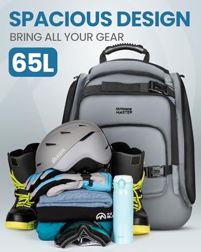 Sac à dos imperméable pour bottes de ski, de snowboard, de ski, de snowboard et d'accessoires - 65 L - Gris argenté